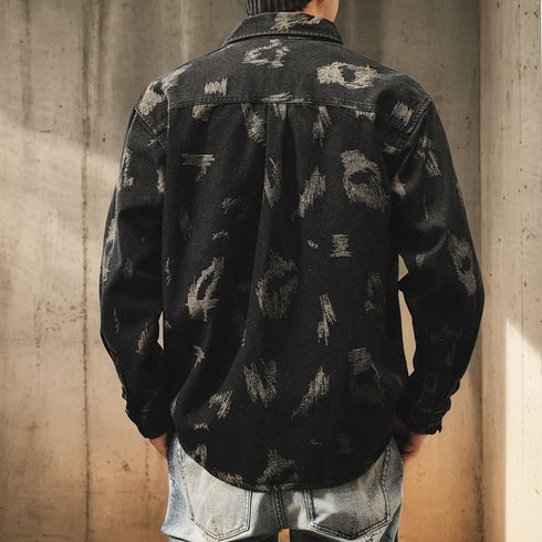 Vintage Brush Pattern Long Sleeve Shirt P1843